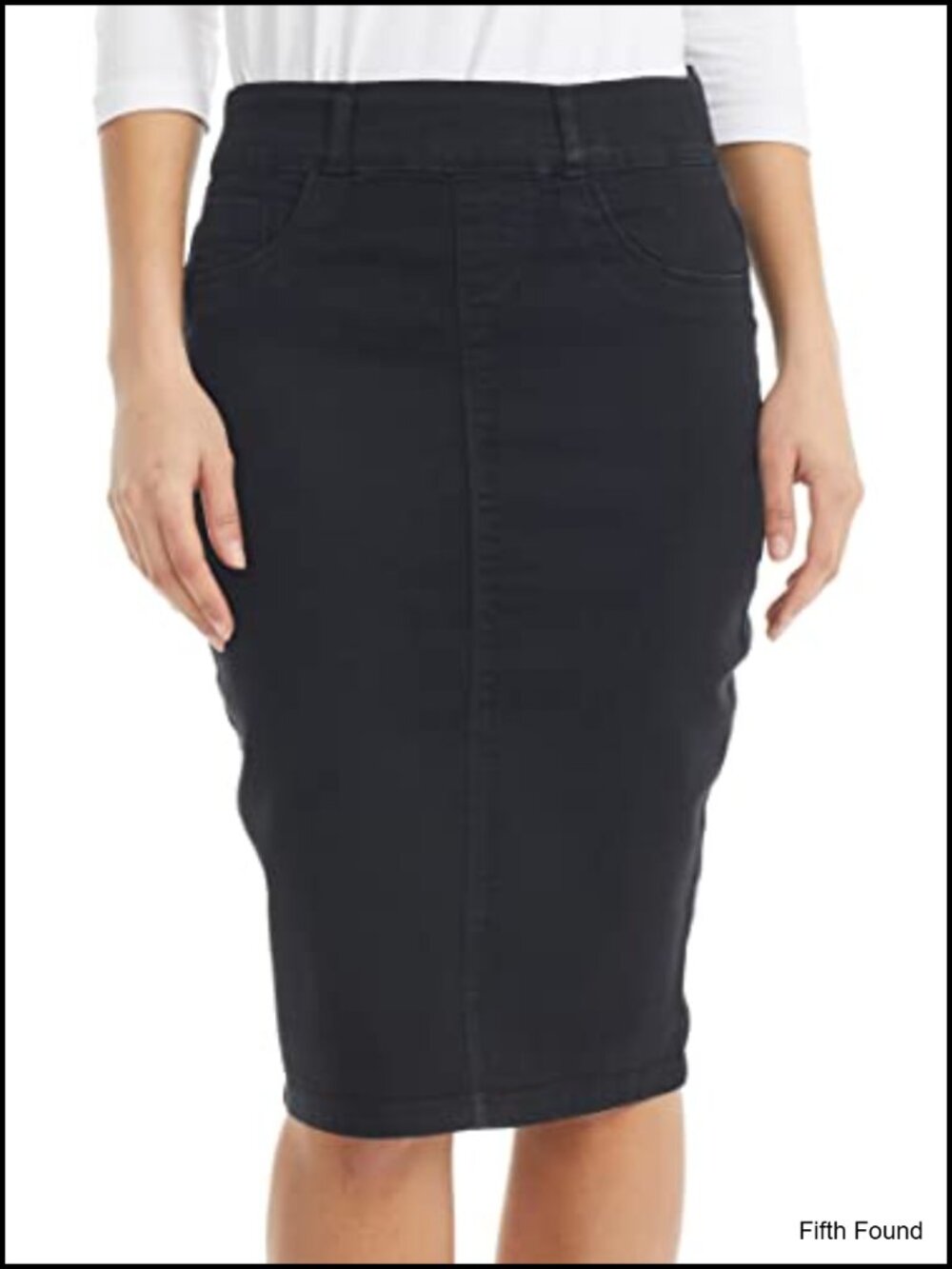 Stretch Denim Pencil Skirt Pull-On Knee Length Body Hugging Jean Skirt
